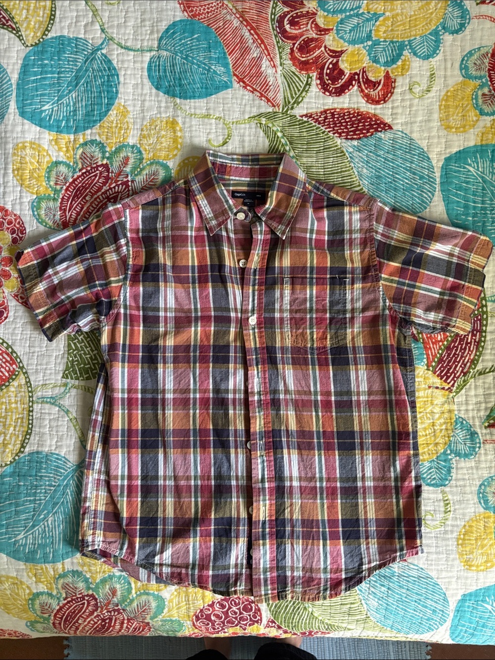GAP Plaid Short Sleeve Shirt - Red, Yellow, Green, Blue